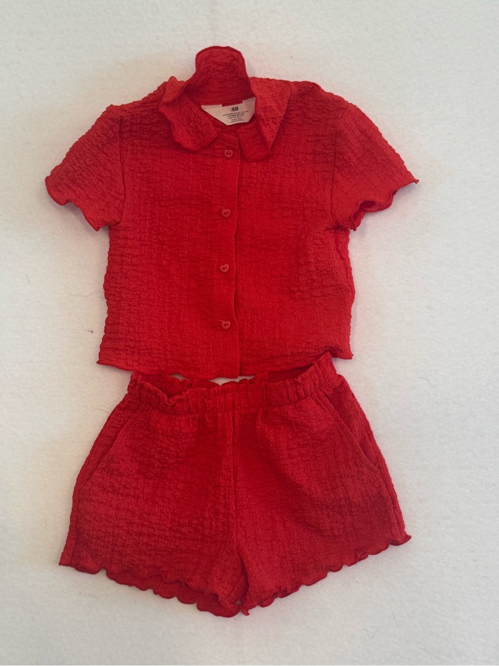 H&M Red Textured Short Sleeve Button-Up Set